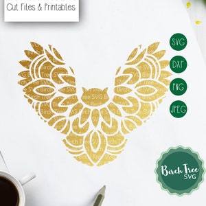 Flying Owl Mandala SVG, Owl SVG plik Cut, Mandala SVG, Owl clipart Sowa Zentangle Sowa Floral kalkomania SVG dla Cricut sylwetka PNG DXF JPEG SVG