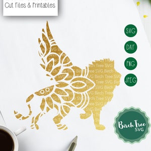 Winged Lion Mandala SVG Cut File, Winged Lion SVG, Mandala Svg, Flying Lion Svg, Lion Stencil Svg for Cricut Silhouette png dxf jpeg svg
