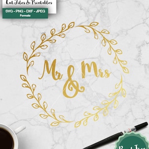 Herr und Frau SVG, Hochzeit SVG schneiden Datei, Herr und Frau Clipart, Blumenkranz, Hochzeit, Kranz, druckbare, Cricut, Silhouette, Svg, Dxf, Png, Jpeg