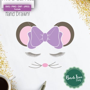 Mouse Svg, Mouse Print, Mouse Face Svg, Mouse Shirt, Mouse Birthday, Cut File, Mouse Ears, Bow Svg, Cute Svg, Monogram Svg, dxf png Jpeg Svg