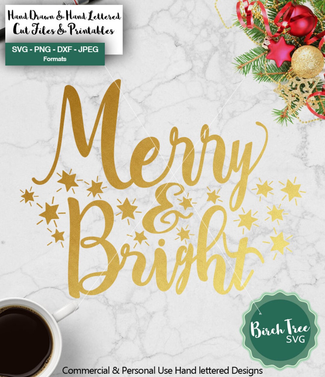 Merry and Bright SVG, Christmas SVG, Cutting File, Layered SVG ...