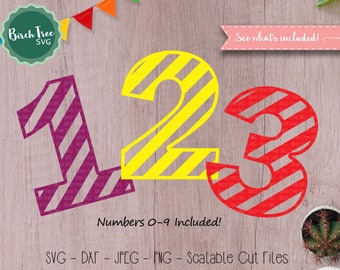 Striped Number svg, Number svg, Birthday svg, Birthday Party svg, Birthday Number svg, Cut Files for Silhouette for Cricut, Svg Dxf Png Jpeg