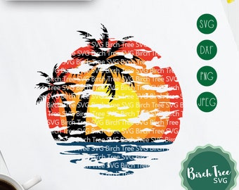 Strand Sonnenuntergang SVG, Sommer SVG, Palme Sonnenuntergang Svg, Ombre Svg Strand SVG schneiden Datei, Svg für Cricut Silhouette, Eisen auf, Png Dxf jpeg Svg