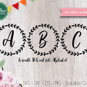 Wreath Alphabet SVG Cutfile, Modern Calligraphy SVG, Wreath Monogram Svg Cricut Svg fonts, Wreath Letters Digital files, Svg Dxf EPS Png