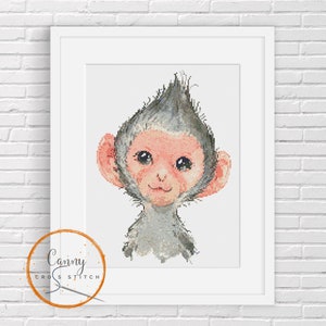 Baby Monkey Cross Stitch Chart | PDF Download | 14 16 18 Counted Cross Stitch Chart |