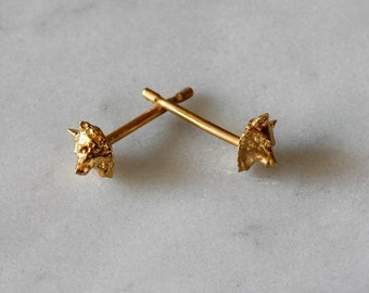 Wolf Earrings | Wolf Studs | Gold Studs | Tiny Gold Studs | Small gold studs | Animal Earrings | lupo, lupo earrings, lupo studs