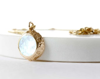 Moon Crater Necklace - Gold, lunar necklace, luna necklace, gold moon necklace, moonstone necklace, celestial necklace, mans necklace.