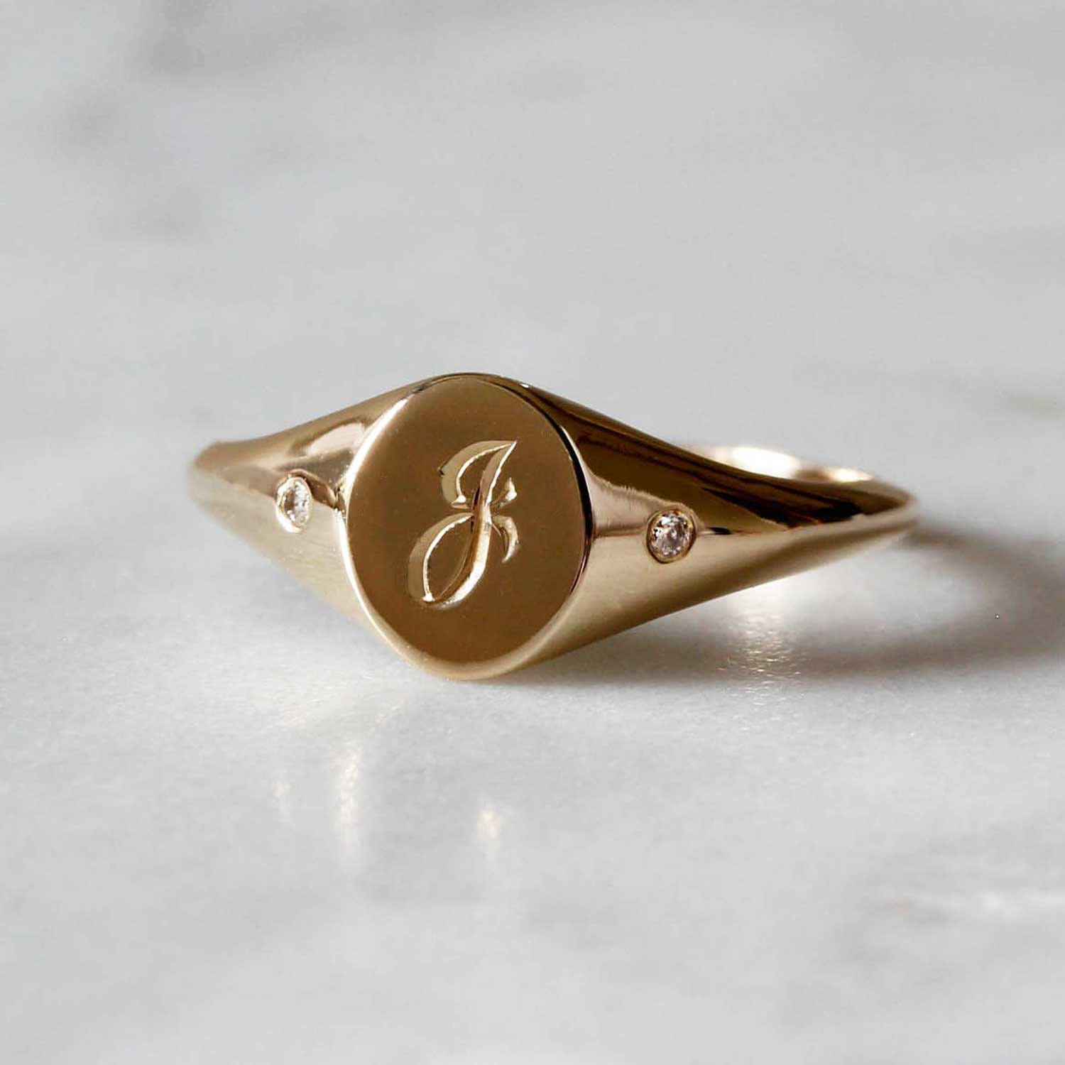Solid Gold Square Personalised Initial Signet Ring - Scarlett Jewellery