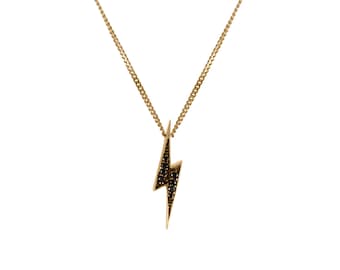 Black Diamonds Lightning Bolt Necklace Solid Gold | Black Diamond Necklace | David Bowie Necklace | Harry Potter Necklace | Ziggy Stardust