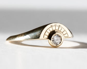 Diamond Moon Signet Ring – Silver/Gold - gold signet ring, diamond signet ring, celestial ring, gold pinky ring, alternative wedding ring