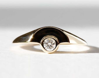 Diamond Crescent Signet Ring – Silver/Gold - diamond signet ring, diamond pinky ring, minimalist ring, alternative engagement ring