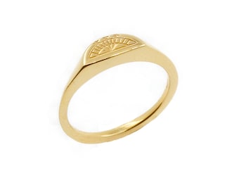 Moon Signet Ring - Solid Gold, matching wedding rings, gold signet ring, pinky ring, celestial ring, gold moon ring, unique matching rings