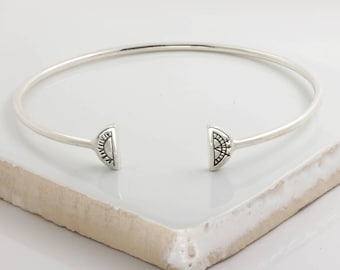 Sun & Moon Bangle - Silver, silver bangle, sun and moon bracelet, delicate bracelet