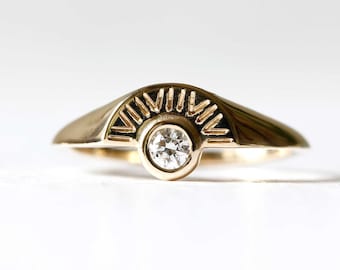 Diamond Sun Signet Ring – Silver/Gold - sun ring, celestial ring, diamond signet ring, gold pinky ring, diamond pinky ring, diamond sun ring