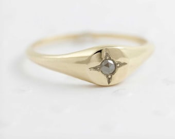 Diamond Mini Signet Ring –9ct Solid Gold, gold signet ring, natural diamond ring, gold pinky ring, diamond pinky ring, promise ring
