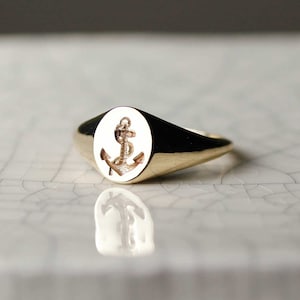 Anchor Signet Ring - solid Gold  or Silver| Gold anchor ring, Gold Pinky Ring, Gold Signet Ring, silver anchor ring, valentines gift