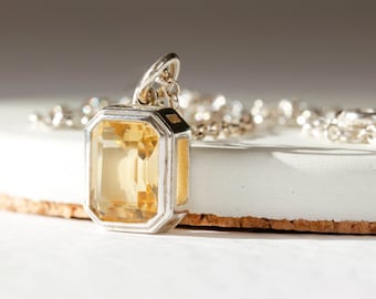Citrine Frame Necklace – Silver/Gold - gemstone necklace, chunky necklace, geometric necklace, november birthstone necklace