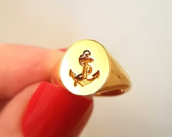 Anchor Signet Ring, gold signet ring, anchor ring, pinky ring, nautical ring, womans signet ring, mans signet ring, valentines gift