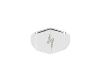 Lightning Bolt Signet Ring - Silver | Lightning Bolt Ring | David Bowie Ring | Silver Signet Ring | Harry Potter Ring | Ziggy Stardust Ring