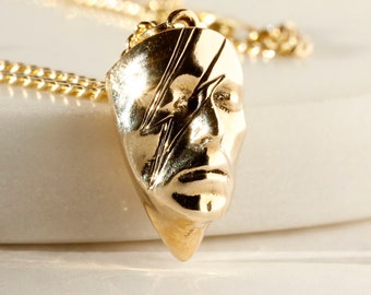 Bowie Necklace – Gold - David Bowie, Ziggy Stardust, lightning bolt necklace, rock n roll necklace, mens jewelry, bowie memorabilia