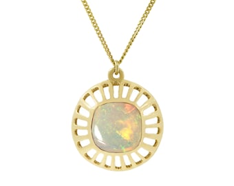 Opal Necklace – Silver/Gold - October birthstone necklace, gemstone necklace, geometric necklace, minimalist necklace, lightweight necklace.
