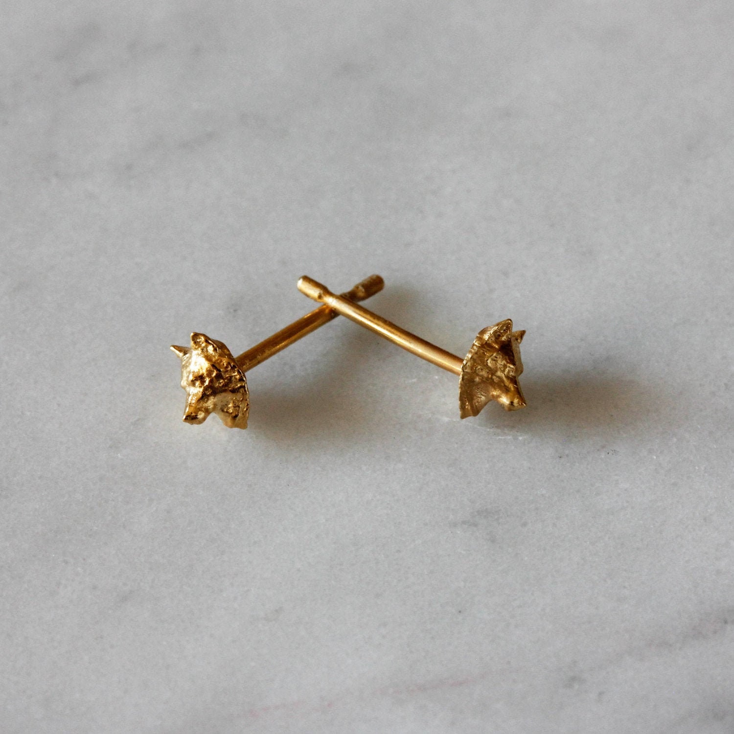 Wolf Earrings Wolf Studs Gold Studs Tiny Gold Studs - Etsy