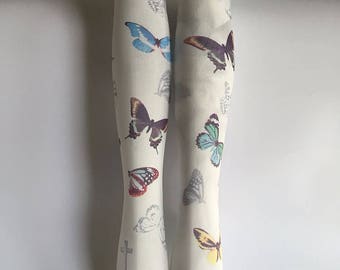 White Printed Multicoloured Butterfly Tights, Stockings, Pantyhose One Size