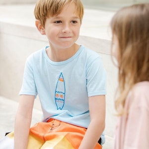 Kids Organic Cotton Jersey Tee, Boho Surfboard T-Shirt, Embroidered Jersey Tee, Surf Hippie, Short Sleeve Lightweight Kids Tee w/ Scripture