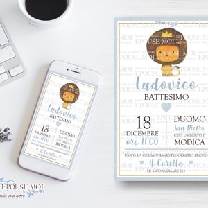 Invito digitale Battesimo, Digital Baptism Party Invitation lion, Printable Invite , invito whatsapp. Festa tema leoncino