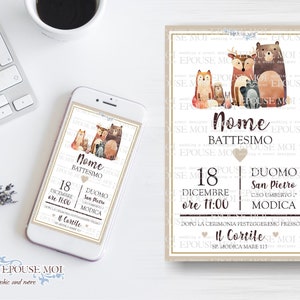 Invito digitale Battesimo, Digital Baptism Party Invitation bears, Printable Invite , invito whatsapp. Festa tema orsetti indiani