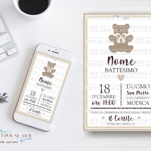Invito digitale Battesimo, Digital Baptism Party Invitation teddy, Printable Invite , invito whatsapp. Festa tema orsetto