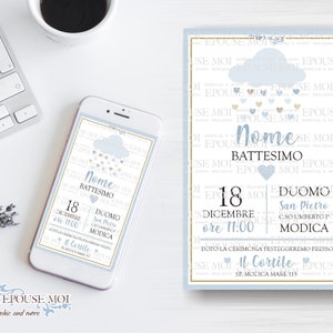 Invito digitale Battesimo, Digital Baptism Party Invitation cloud, Printable Invite , invito whatsapp. Festa tema nuvole