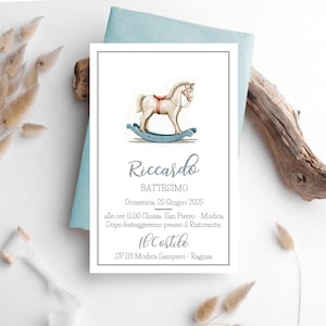 invito battesimo /invito compleanno invito bambino  invito da stampare o digitale cavallo a dondolo