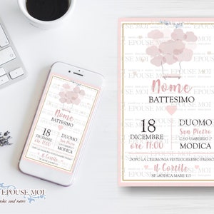 Invito digitale Battesimo, Digital Baptism Party Invitation cloud, Printable Invite , invito whatsapp. Festa tema altalena