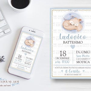 Invito digitale Battesimo, Digital Baptism Party Invitation fox, Printable Invite , invito whatsapp. Festa tema volpina