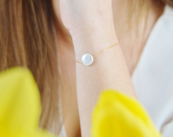 Bracelet fin en or rempli 14k pendentif perle d'eau douce