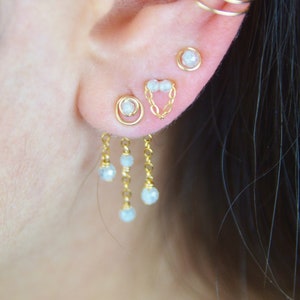 Dos de boucles d'oreilles en chaîne d'or et zircon naturel image 6