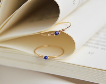 Minimalist thin ring in 14k filled Gold and Lapis Lazuli