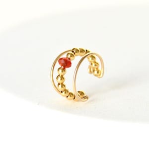 Bague d'oreille triple rang en or laminé 14k et Cornaline - ear cuff - bijoux d'oreilles