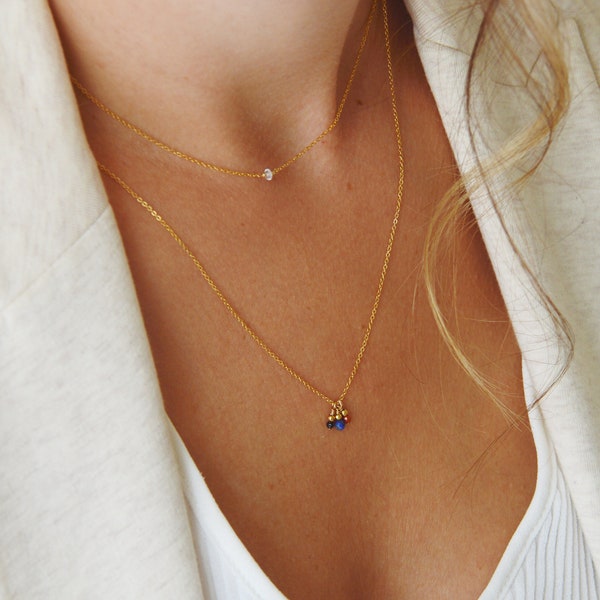 collier solitaire minimaliste en or rempli 14k et cristal de roche