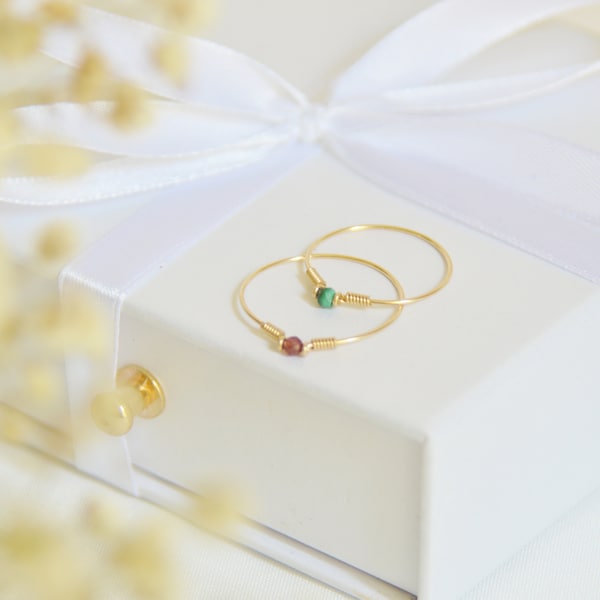 Duo of thin minimalist stackable rings in 14k filled gold - stones of your choice