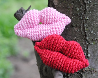Brooch pin women, Handmade brooch lips, Crochet brooch, Accessory, Handmade brooch red color, pink color