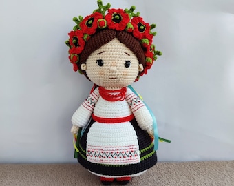 Handmade crochet Ukraine doll national suit for sale, Crochet handmade doll toy, ukrainian girl, ukrainian toy, souvenir, folk style doll