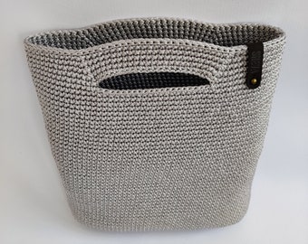 Handmade crochet tote bag, Shopper tote brown color, Crochet handbag silver color,  Crochet clutch bag, Handmade gift for women