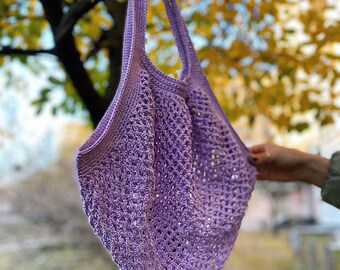 Handmade market bag, Eco Shopper bag, Organic cotton reusable bag  foldable, Simple market bag, Summer bag, Handmade gift for women