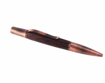 Antique copper personalized ballpoint pen in Irish Bog Oak.