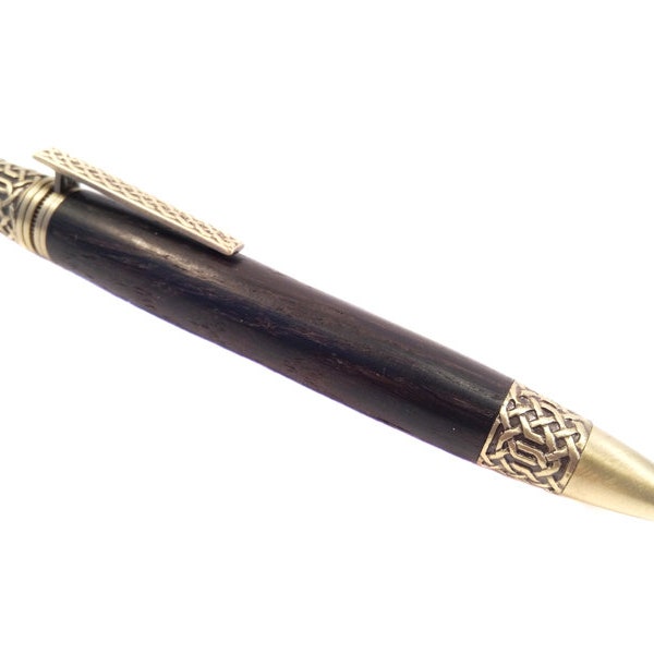 Personalized Celtic pencil crafted from historic Irish Bog Oak, 4000-6000 years old.