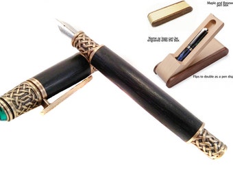 Celtic scroll work fountain pen personalized in Irish Bog Oak.