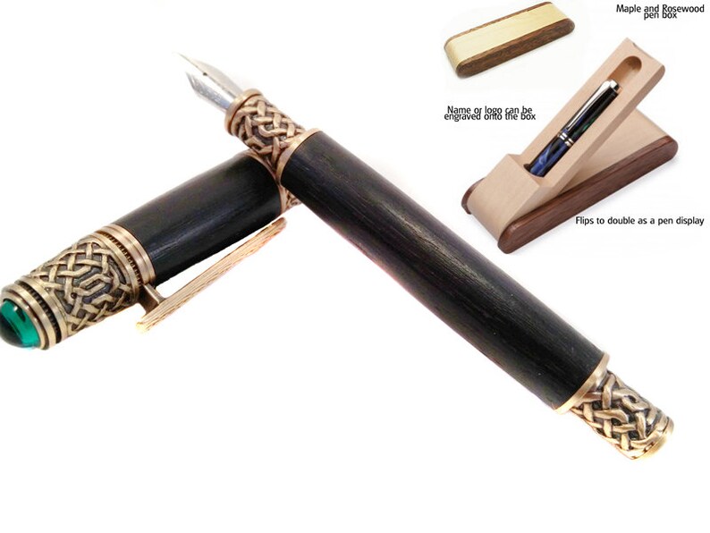 Celtic Scroll Work Fountain Pen Personalized in Irish Bog Oak. Etsy