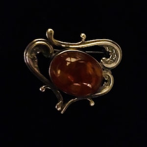 Art Nouveau Baltic Amber Sterling Brooch.